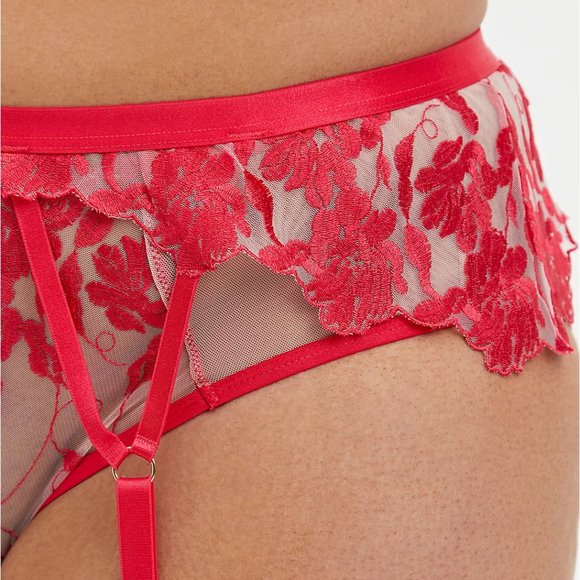 Torrid 1/2X Garter Belt Strappy Embroidered Mesh Pink Roses Plus Sexy Lingerie - Picture 3 of 4